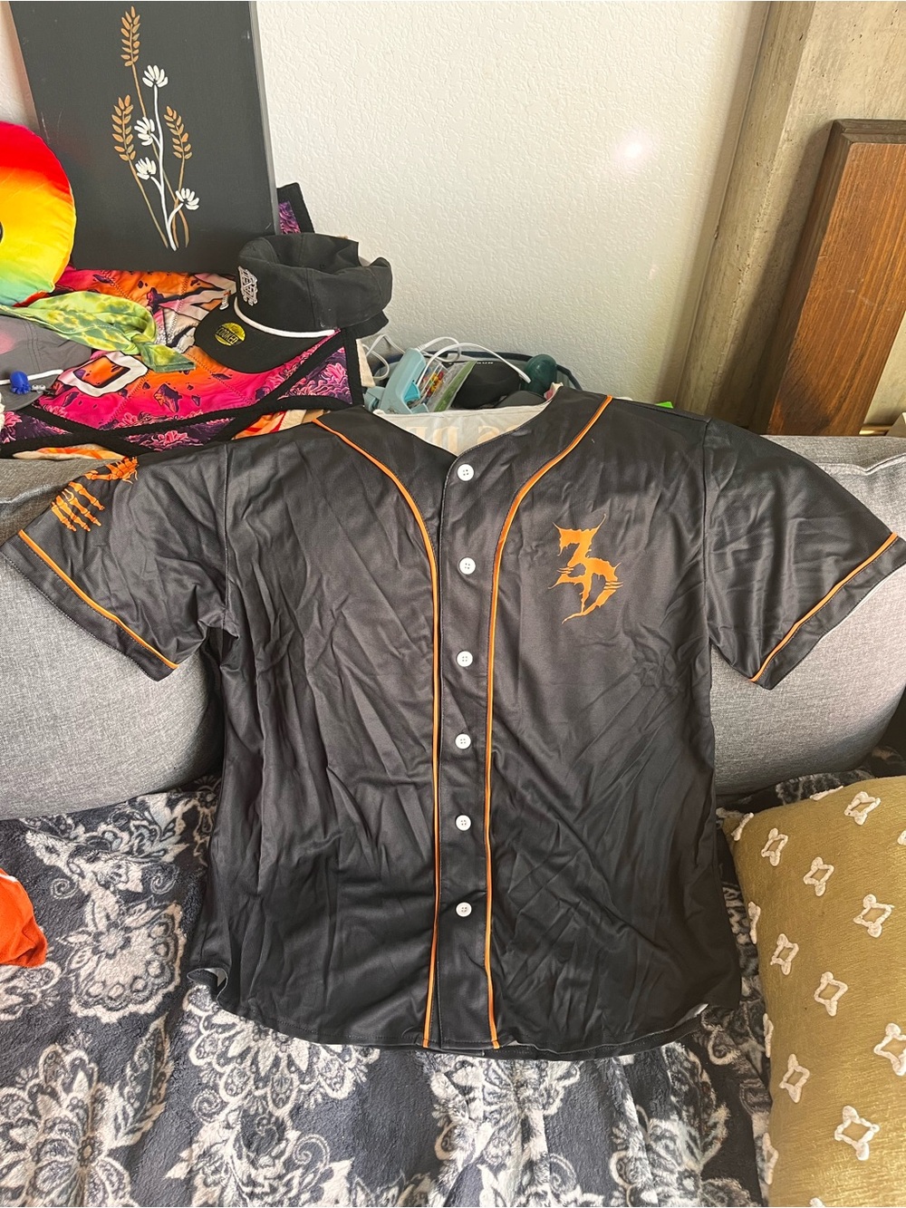 Genuine Merchandise Black and Orange Zeds Dead Skeleton Coffee Baseball Jersey